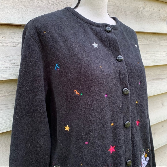 Vintage Black Fleece Polar Bear Appliqué Long Sleeve Button Up Cardigan Sweater - Picture 4 of 16